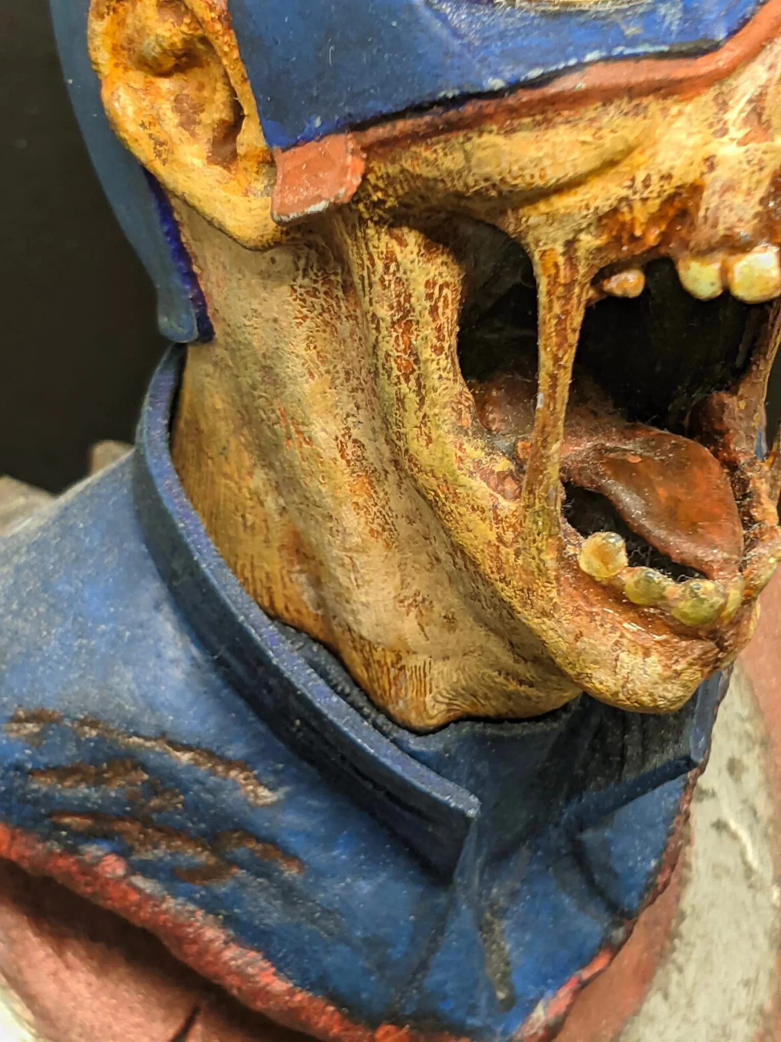 Side profile of the Zombie Captain America hand-painted sculpture
