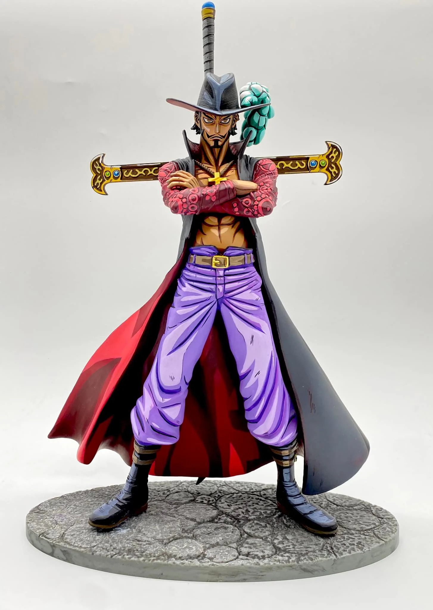 Dracule Mihawk One Piece sculpture in cel-shaded manga style