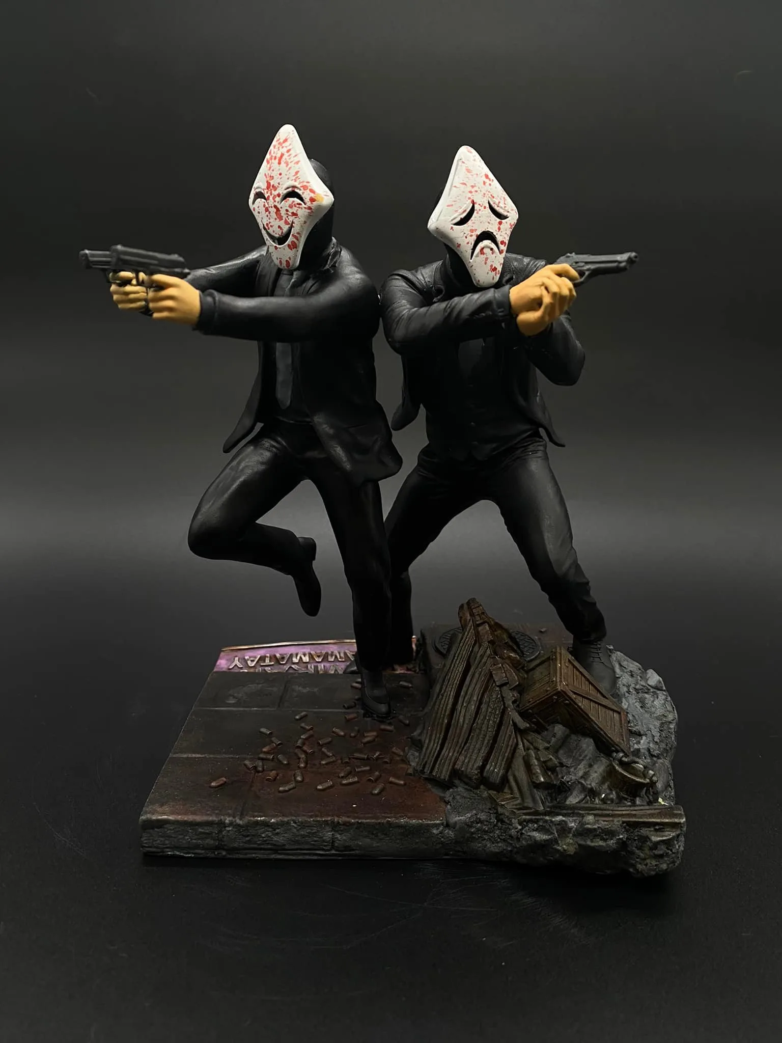 Second version of Crispin and Basilio, the Kambal twins from Trese, showing their smiling and frowning mask designs